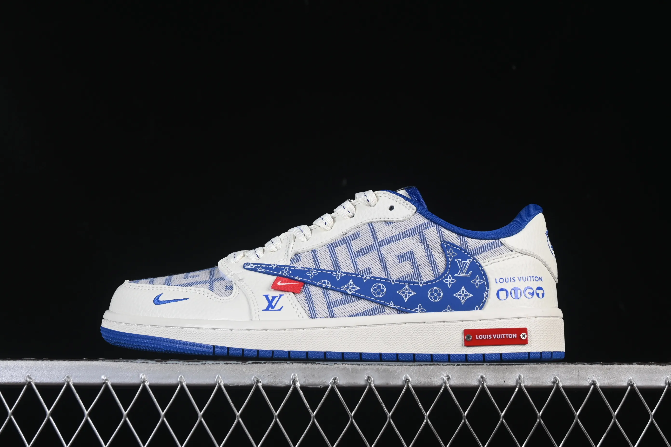 All categories Air Jordan Jordan series basketball shoes Air Jordan 1 Low High-end customized low-top sneakers Travis Scott x Fragment Design x Air Jordan 1 Low OG SP AJ1 Joe 1 LV joint white and blue denim low-top cultural casual sneakers SC0601-055